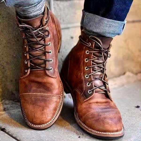 Homme Bottines à Lacets Style Vintage avec Bout Renforcé