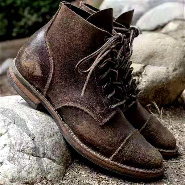 Homme Bottines à Lacets Style Vintage avec Bout Renforcé