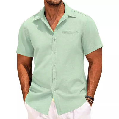 Homme Chemise Boutons Manches Courtes avec Col Classique et Poche Poitrine