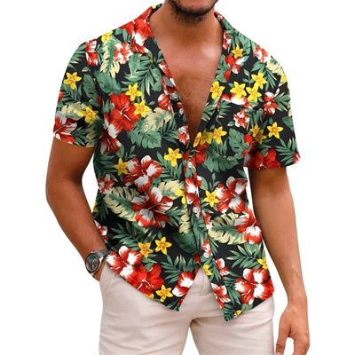 Homme Chemise Hawaïenne Manches Courtes à Imprimé Tropical et Col Revers
