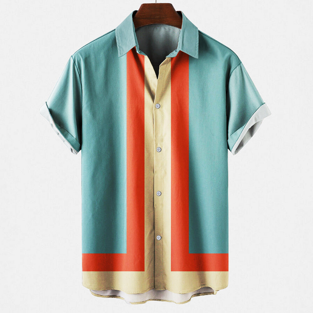 Homme Chemise Manches Courtes à Rayures Rétro et Col Classique