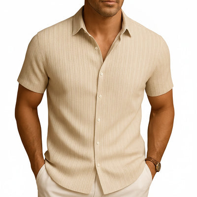 Homme Chemise Manches Courtes à Rayures Verticales et Col Classique