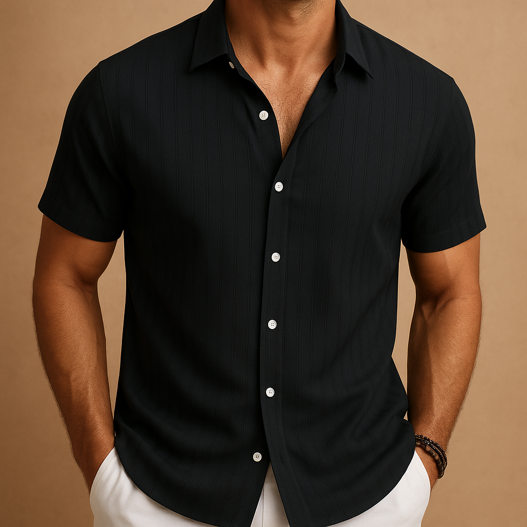 Homme Chemise Manches Courtes à Rayures Verticales et Col Classique