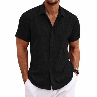 Homme Chemise Manches Courtes avec Col Classique et Boutonnage