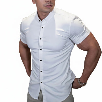 Homme Chemise Manches Courtes Slim Fit avec Col Boutonné