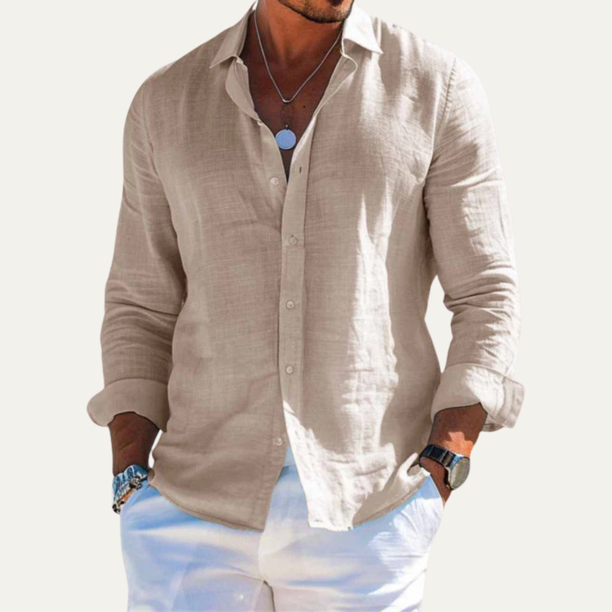 Homme Chemise Manches Longues avec Col Chemisier et Coupe Décontractée