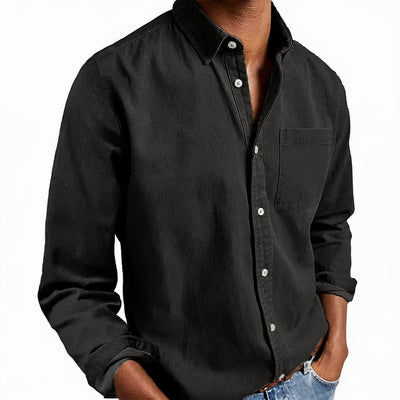 Homme Chemise Manches Longues avec Col Italien et Poche Poitrine