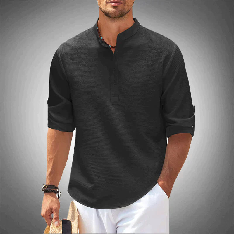 Homme Chemise Manches Longues avec Col Mao et Boutons