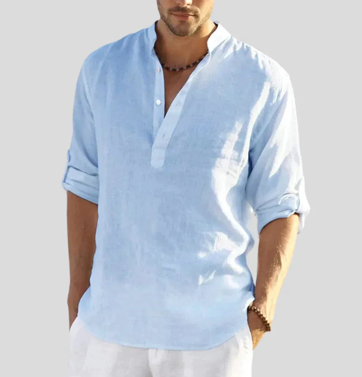 Homme Chemise Manches Longues col Mao avec Boutons