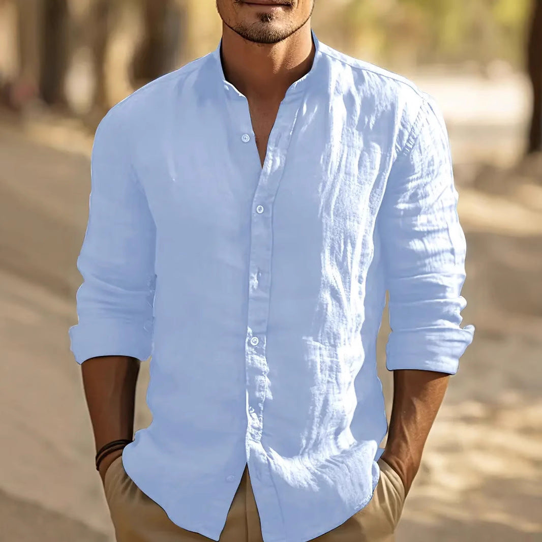 Homme Chemise Manches Longues col Mao avec Boutons Regular Fit