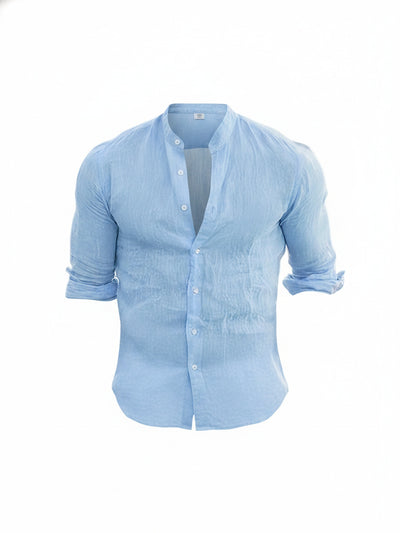 Homme Chemise Manches Longues col Mao Regular Fit