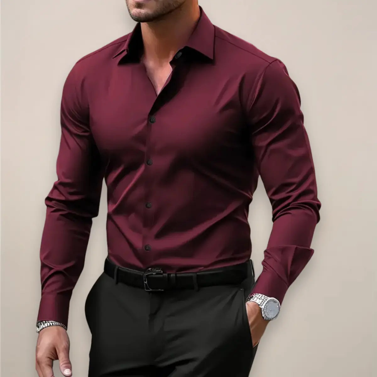 Homme Chemise Manches Longues Slim Fit avec Col Classique