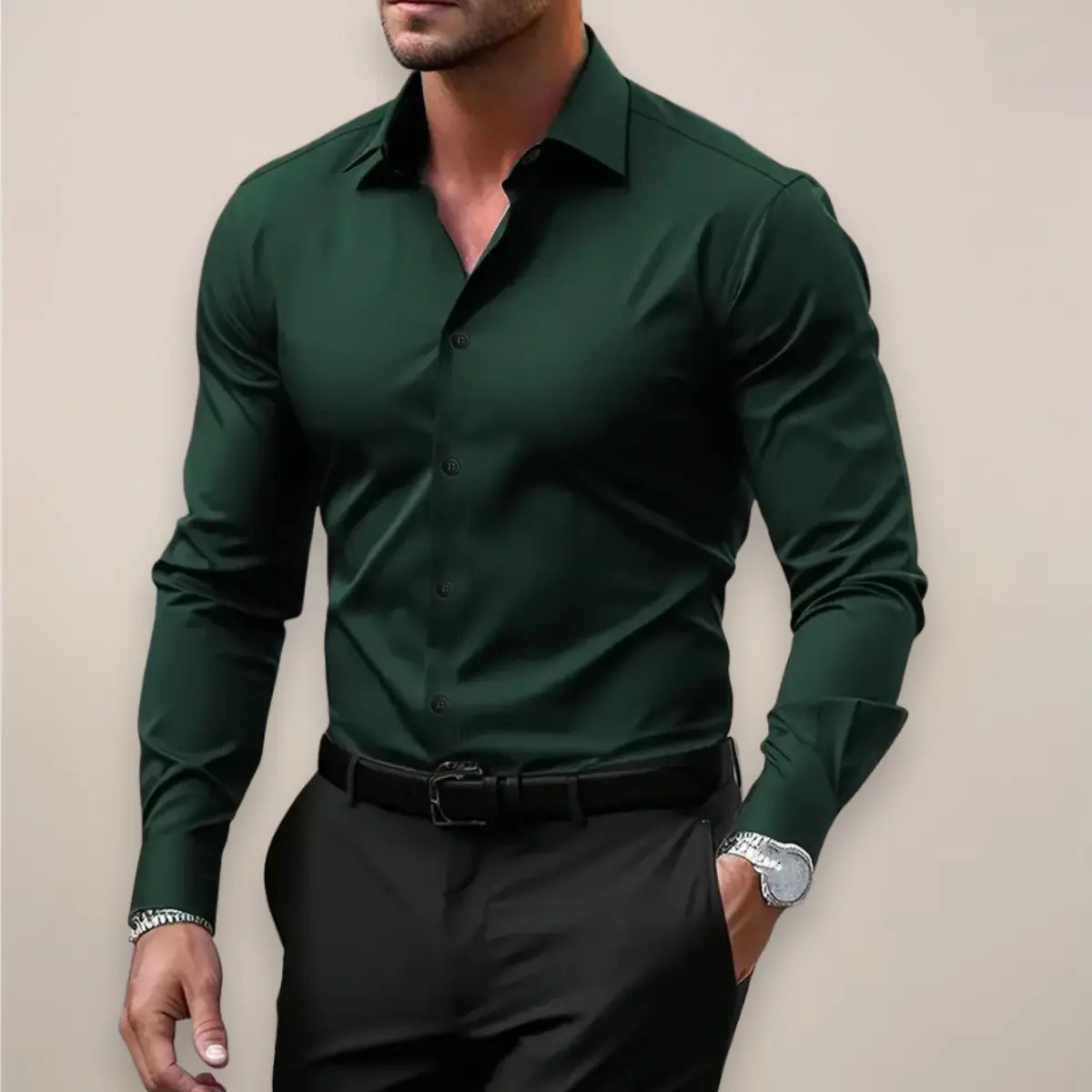 Homme Chemise Manches Longues Slim Fit avec Col Classique