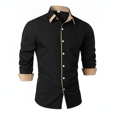 Homme Chemise Manches Longues Slim Fit avec Col Classique et Passepoil Contrasté