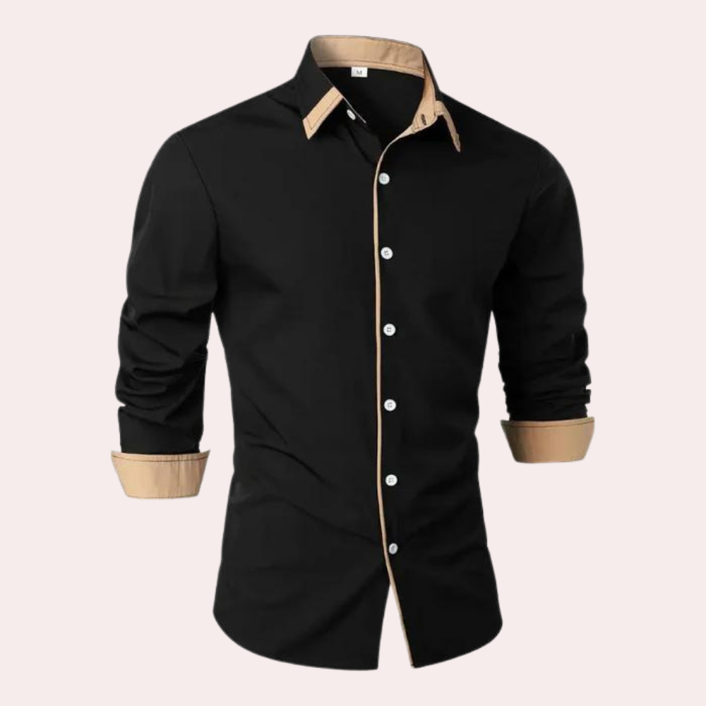 Homme Chemise Manches Longues Slim Fit avec Col Classique et Passepoil Contrasté