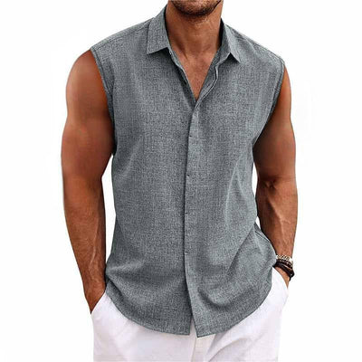 Homme Chemise Sans Manches avec Col Classique et Boutonnage