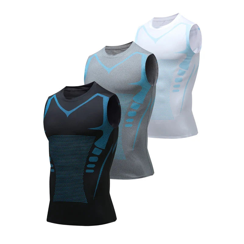 Homme Débardeur de Compression Slim Fit avec Col Rond