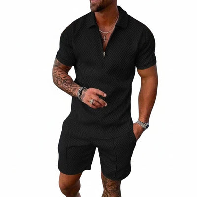 Homme Ensemble Polo Manches Courtes avec Short et Fermeture Éclair