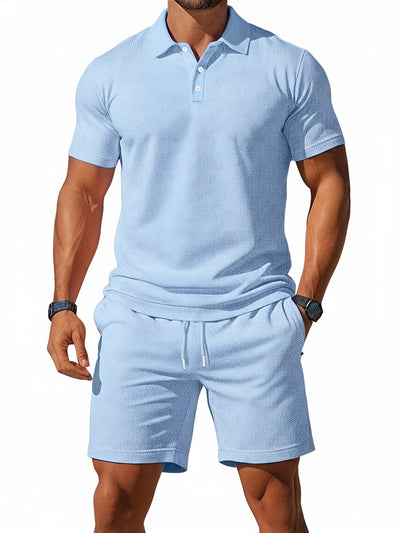 Homme Ensemble Polo Manches Courtes et Short avec Cordon