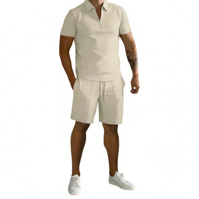 Homme Ensemble polo Manches Courtes et Short avec Fermeture Éclair Slim Fit