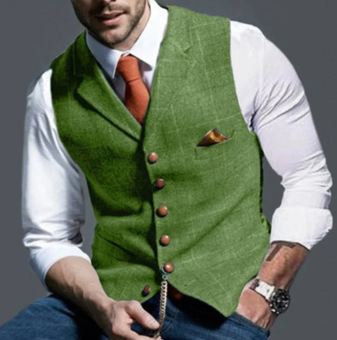 Homme Gilet à Carreaux à Col Cranté et Boutonnage Simple