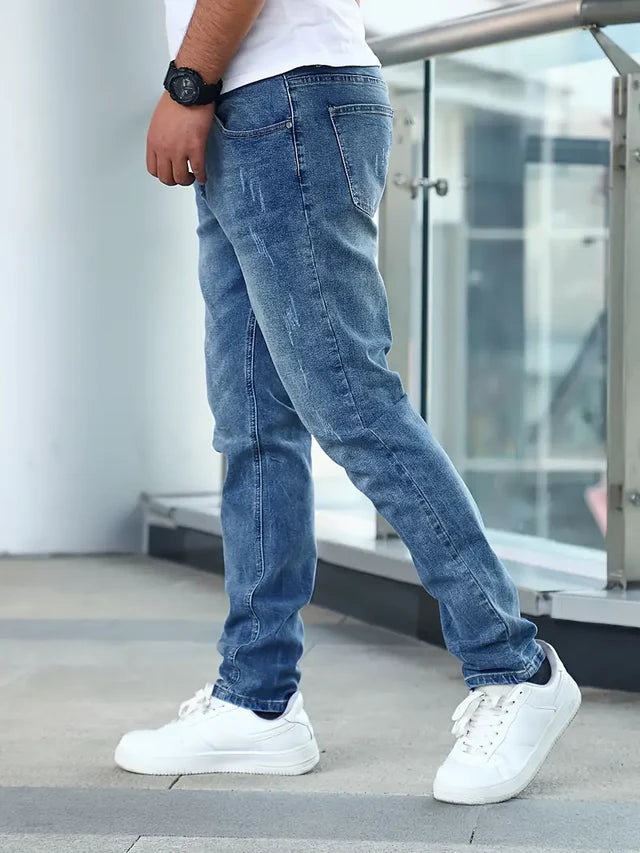 Homme Jeans Slim Fit avec Finitions Used et Poches