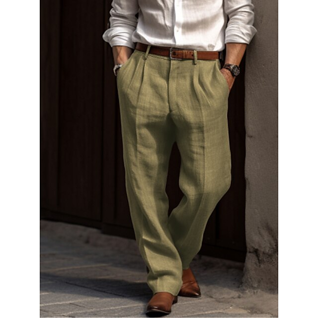 Homme Pantalon à Plis Regular Fit avec Passants de Ceinture