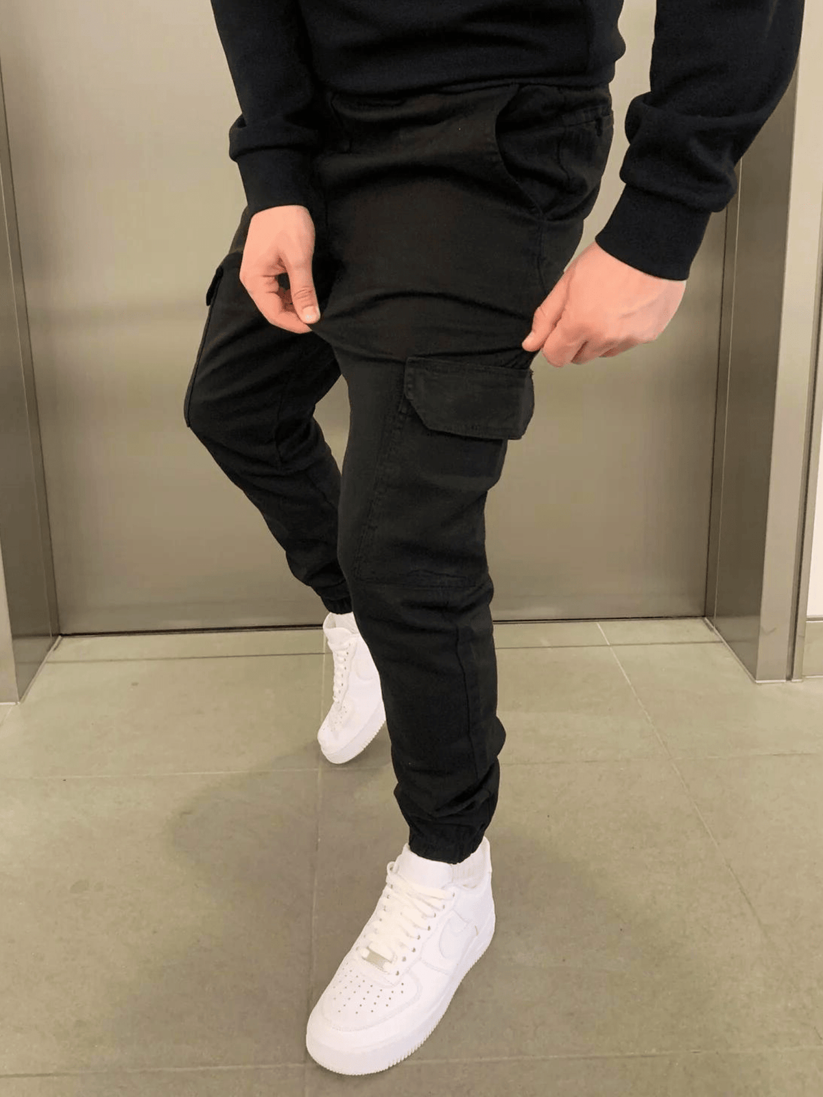 Homme Pantalon Cargo Jogger Slim avec Poches Latérales et Cordon