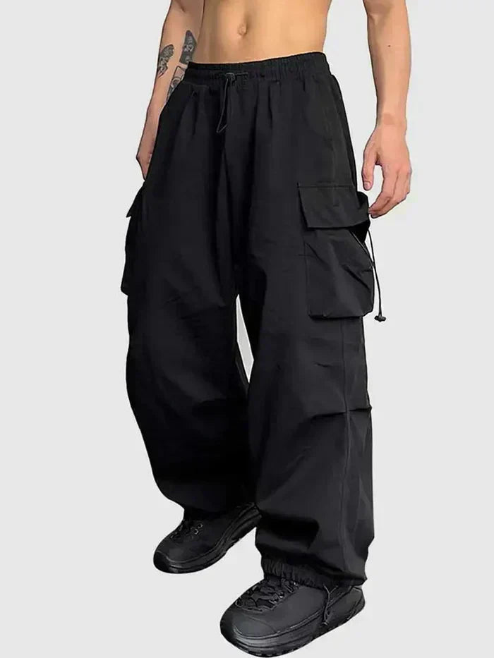 Homme Pantalon Cargo Large avec Ceinture Élastique et Chevilles Ajustables