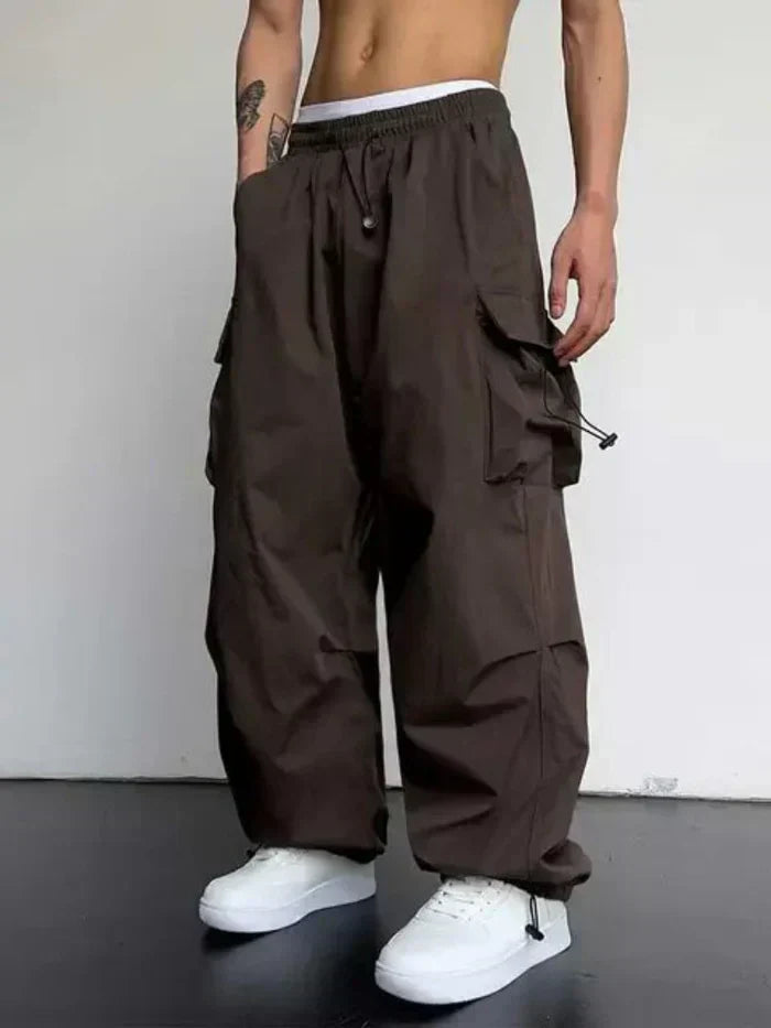 Homme Pantalon Cargo Large avec Ceinture Élastique et Chevilles Ajustables