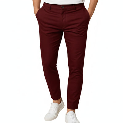 Homme Pantalon Chino Slim Fit avec Poches Latérales et Fermeture Boutonnée