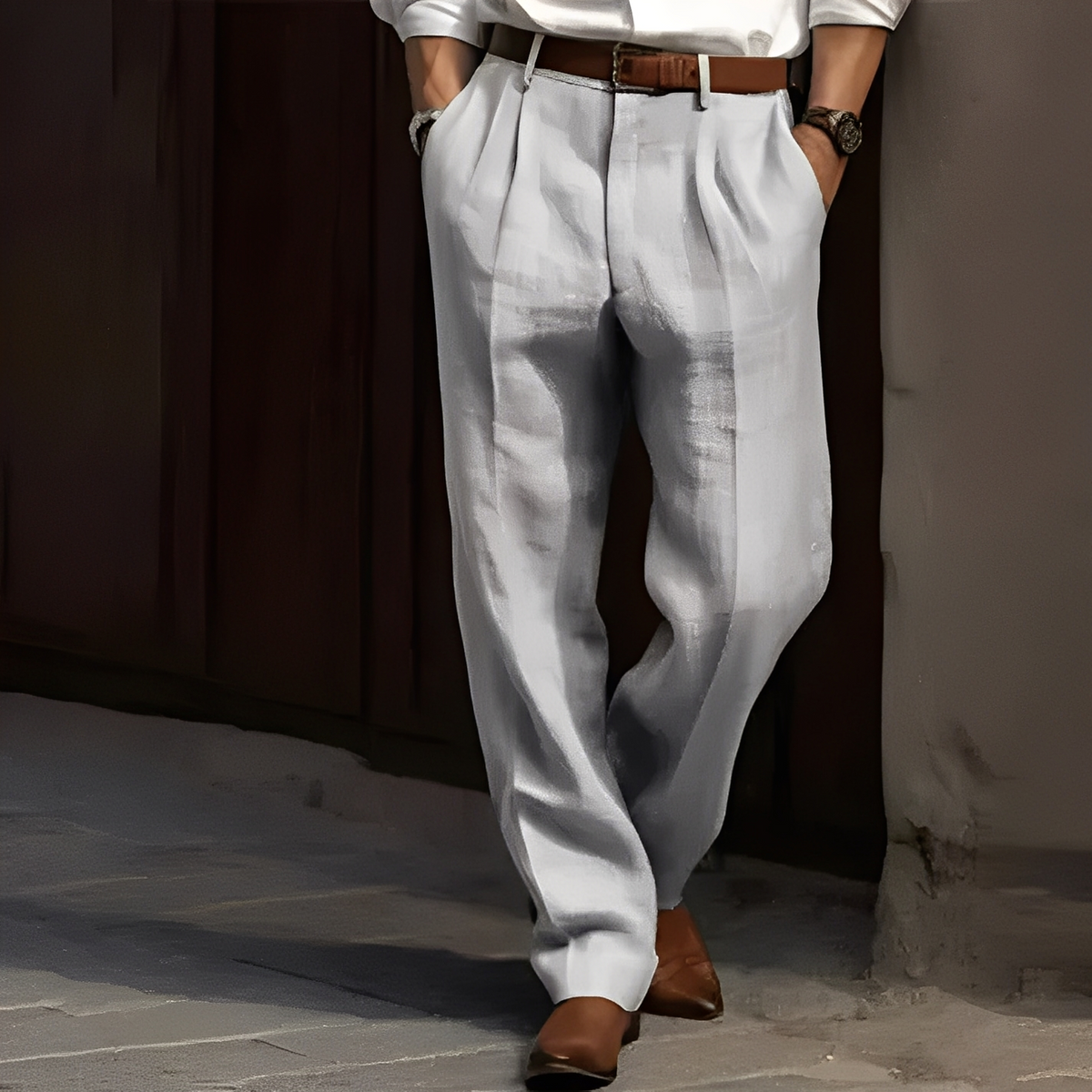 Homme Pantalon de Costume à Pinces Coupe Droite