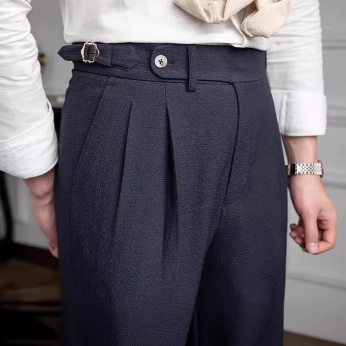 Homme Pantalon de Costume Taille Haute à Pinces Slim Fit