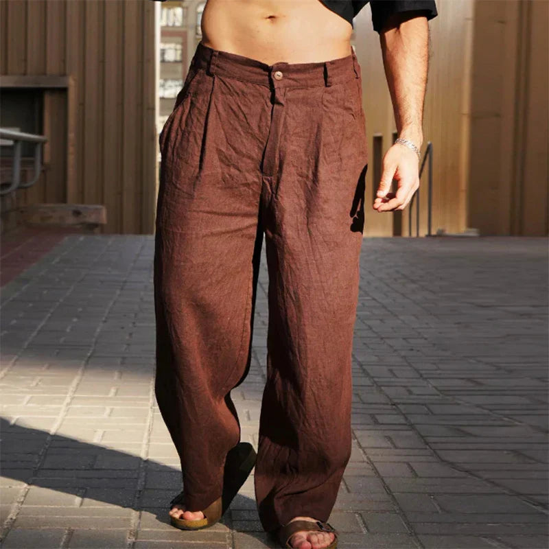 Homme Pantalon Large à Plis avec Fermeture Bouton