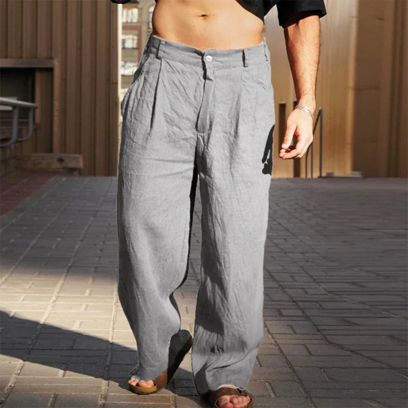 Homme Pantalon Large à Plis avec Fermeture Bouton
