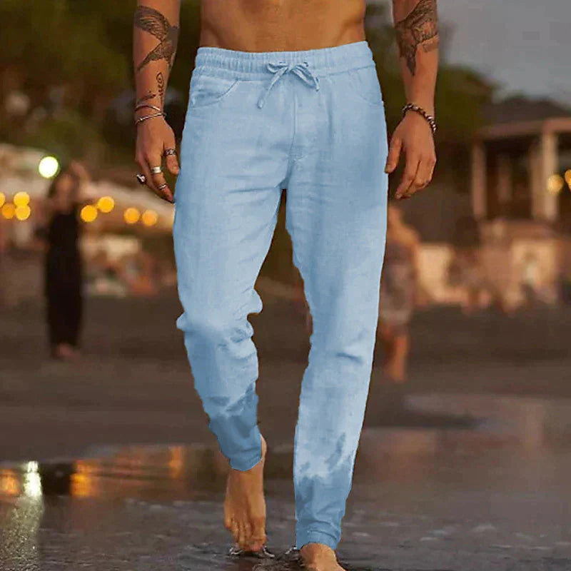 Homme Pantalon Long Décontracté avec Taille Élastique et Cordon