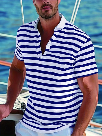 Homme Polo à Manches Courtes Rayé avec Col à Revers