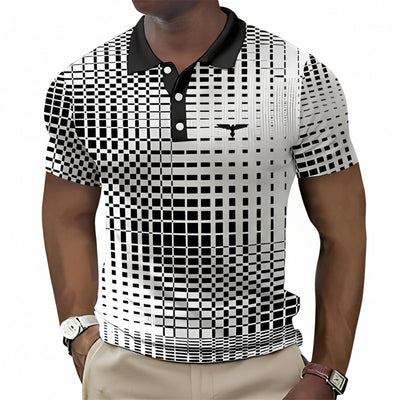 Homme Polo Manches Courtes à Motif Géométrique et Col Classique