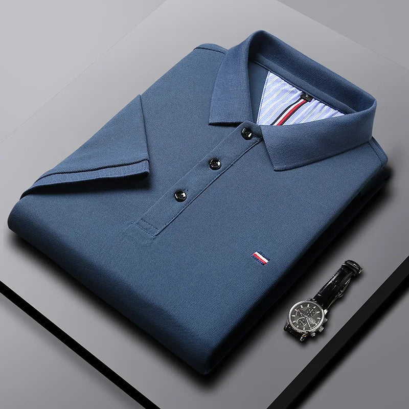 Homme Polo Manches Courtes avec Col Classique et Fermeture Boutons