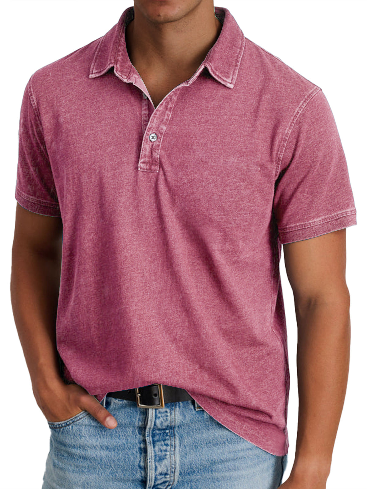 Homme Polo Manches Courtes avec Col Classique et Finition Délavée