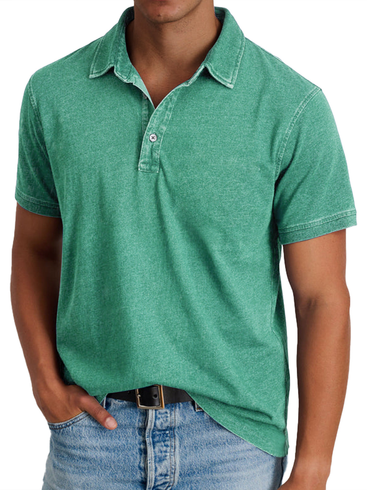 Homme Polo Manches Courtes avec Col Classique et Finition Délavée