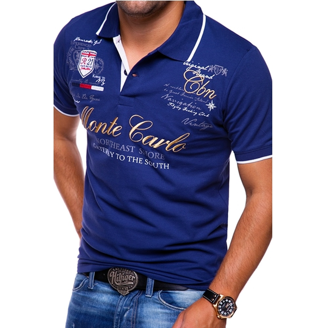 Homme Polo Manches Courtes avec Col Contrasté et Imprimé