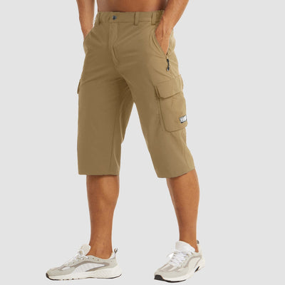 Homme Short Cargo Trois-Quarts avec Poches Latérales et Fermeture Boutonnée