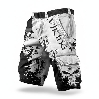 Homme Short Cargo Viking à Imprimé Tête de Mort et Motif Grunge