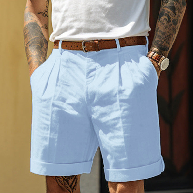 Homme Short Chino à Plis avec Revers