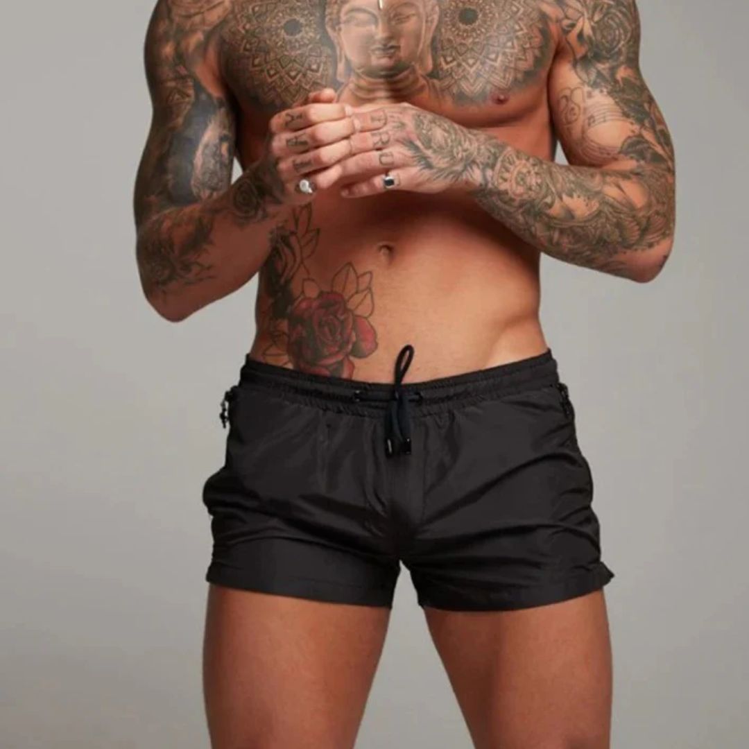 Homme Short de Bain avec Poches Zippées et Cordon de Serrage