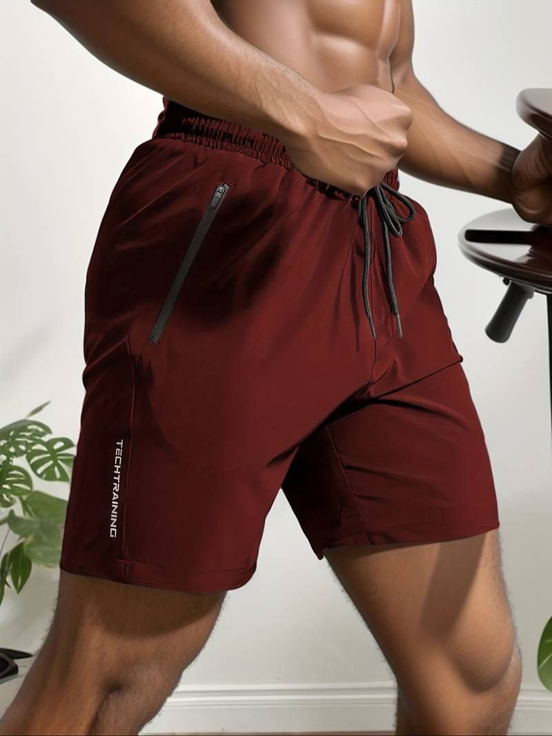 Homme Short de Sport avec Poches Zippées et Cordon de Serrage