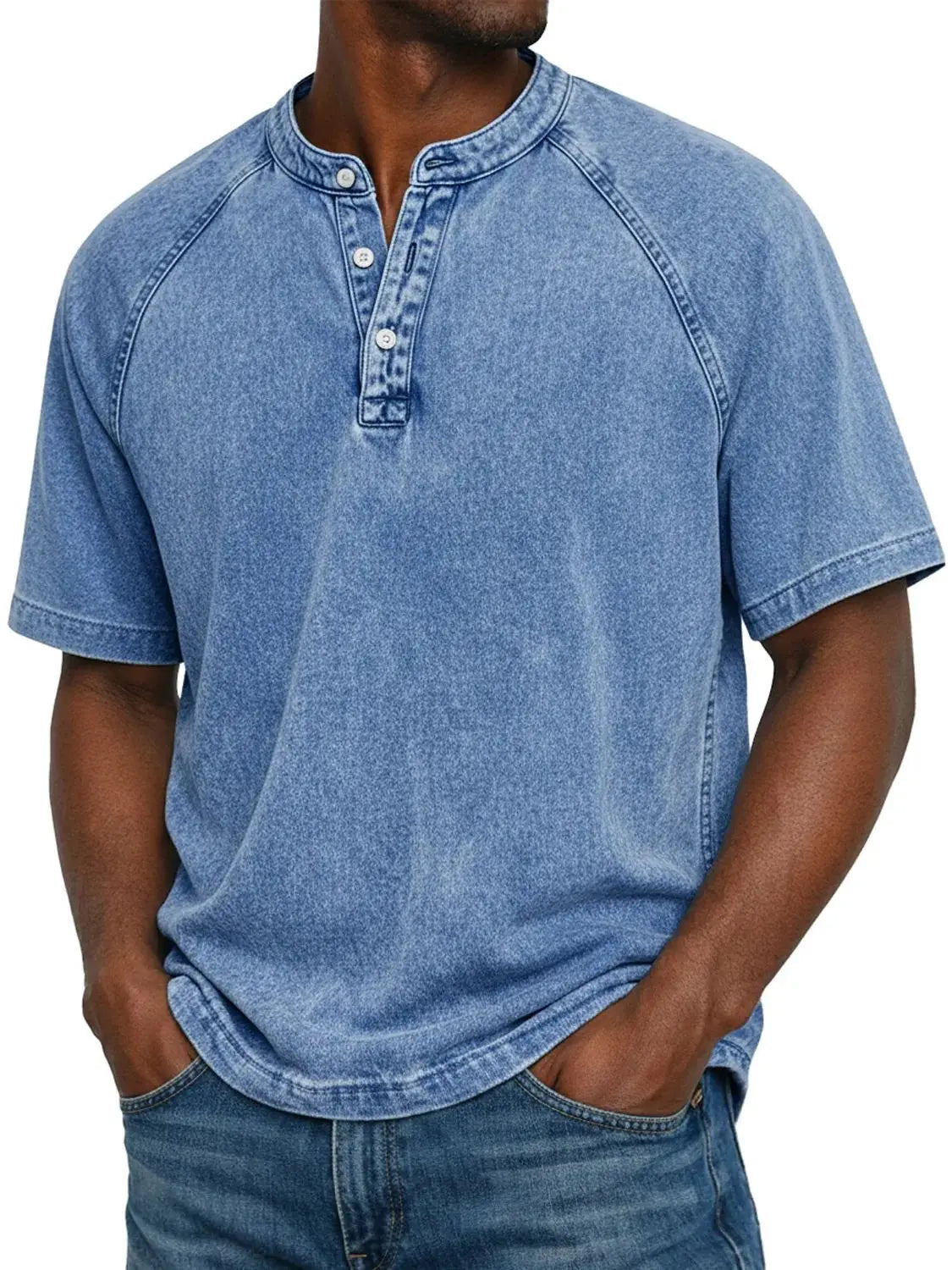 Homme T-shirt Henley Manches Courtes avec Boutons