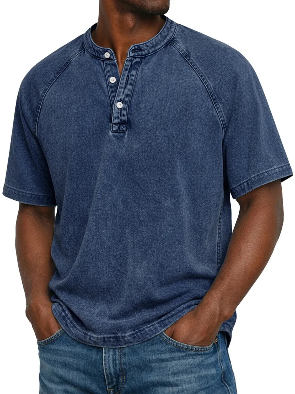 Homme T-shirt Henley Manches Courtes avec Boutons