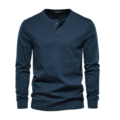 Homme T-shirt Henley Manches Longues avec Col Rond et Boutons